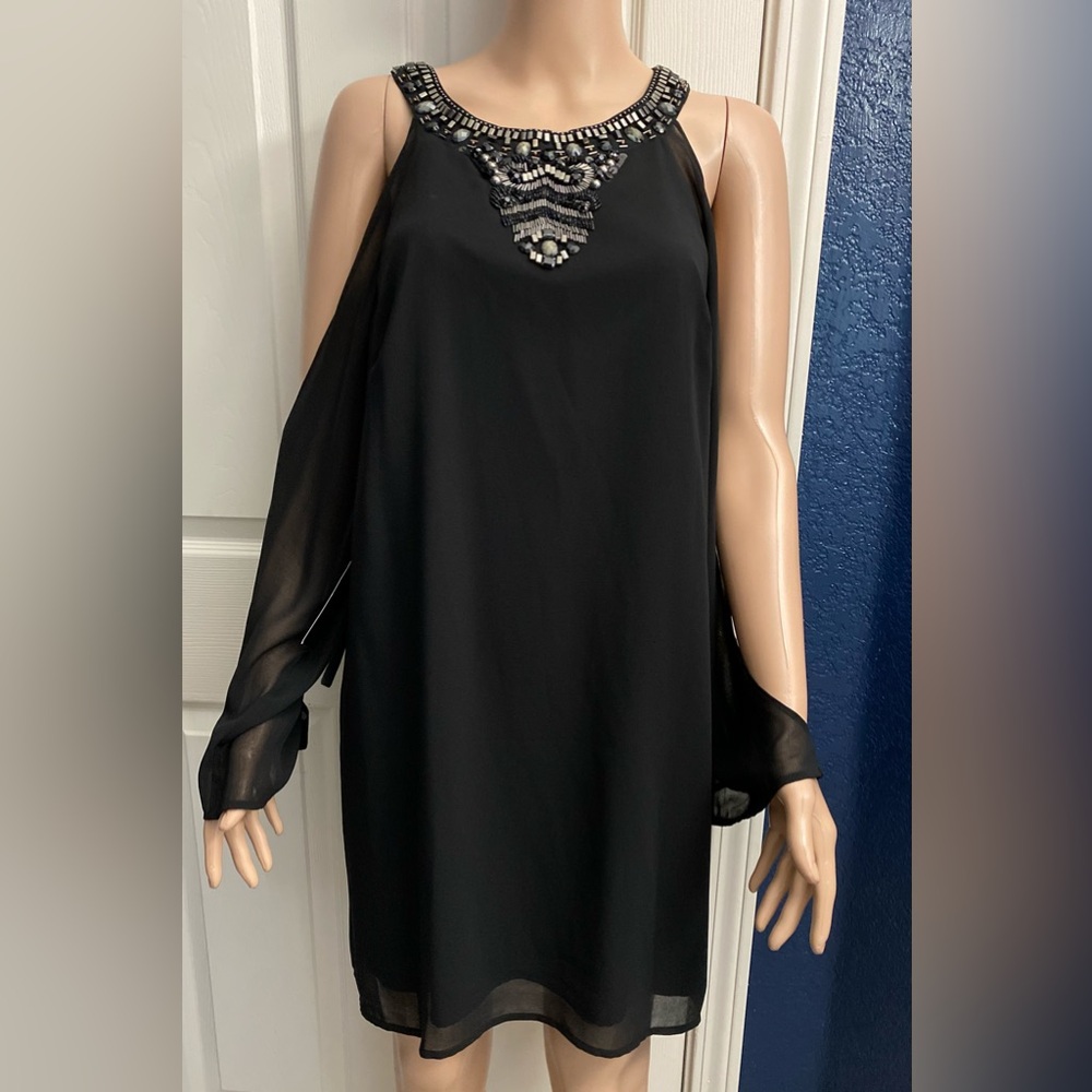 Bebe Black Dress with Silver Embellishments